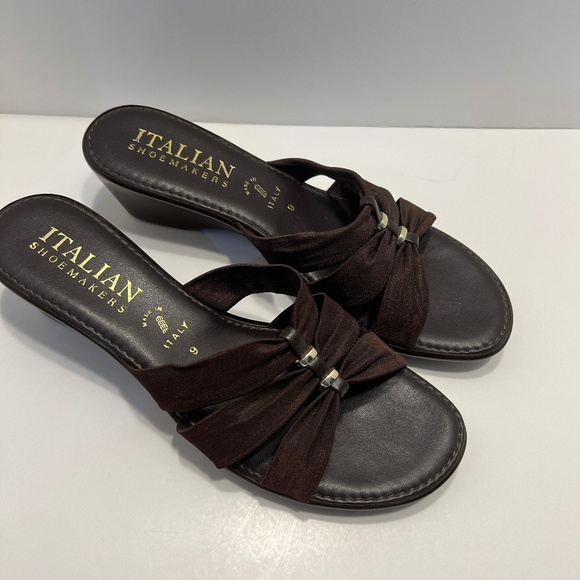 Italian Shoemakers Slip On Wedge Sandals Size 9 Brown/Gold Made in Italy - Picture 3 of 7
